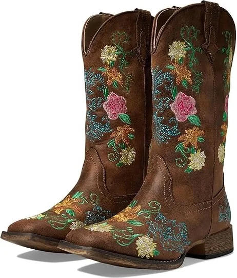 Roper Bailey Floral Cowboy Women's Boots Tan : 7.5 B - Medium, Leather