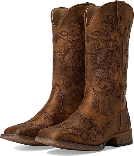 Roper Bailey Laser Cowboy Women's Boots Tan : 6 B - Medium, Leather