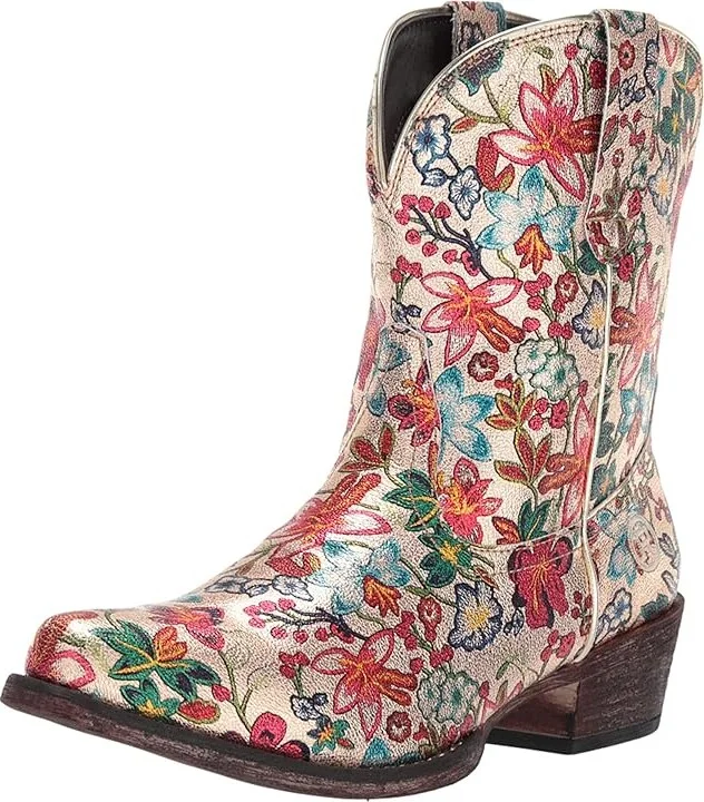 Roper Ingrid Cowboy Women's Boots Gold Pebble Faux Leather/Snip Toe : 11 B - Medium, Synthetic - Image 2
