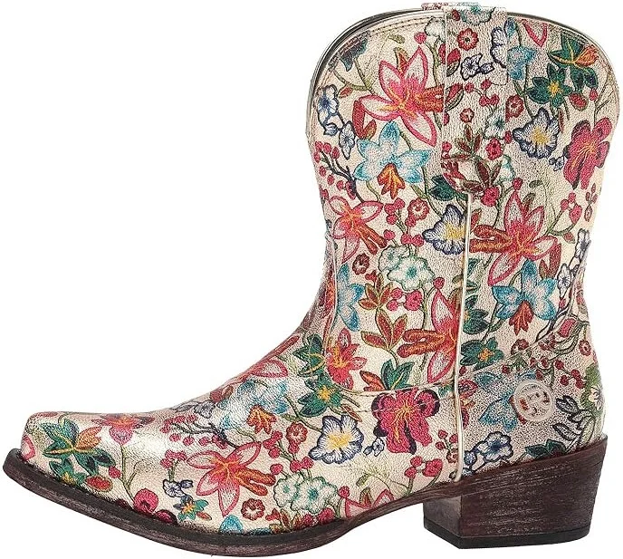 Roper Ingrid Cowboy Women's Boots Gold Pebble Faux Leather/Snip Toe : 11 B - Medium, Synthetic - Image 7