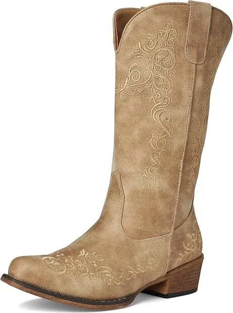 Roper Judith Cowboy Women's Boots Vintage Beige Faux Leather : 10 M, Synthetic - Image 6
