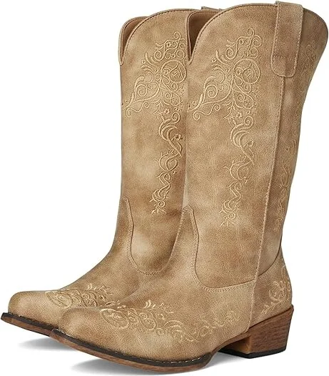 Roper Judith Cowboy Women's Boots Vintage Beige Faux Leather : 10 M, Synthetic