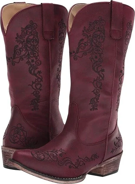 Roper Judith Cowboy Women's Boots Vintage Red Faux Leather : 10 M, Synthetic