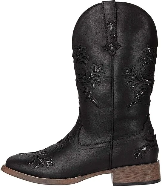 Roper Kennedy Cowboy Women's Boots Black Faux Leather/Metallic Underlay : 10.5 M, Synthetic - Image 6
