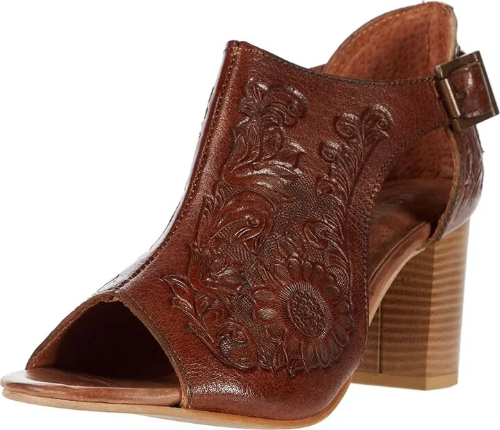 Roper Mika Closed Back Women's Shoes Tan Floral Tooled Leather : 7 B - Medium - Image 2