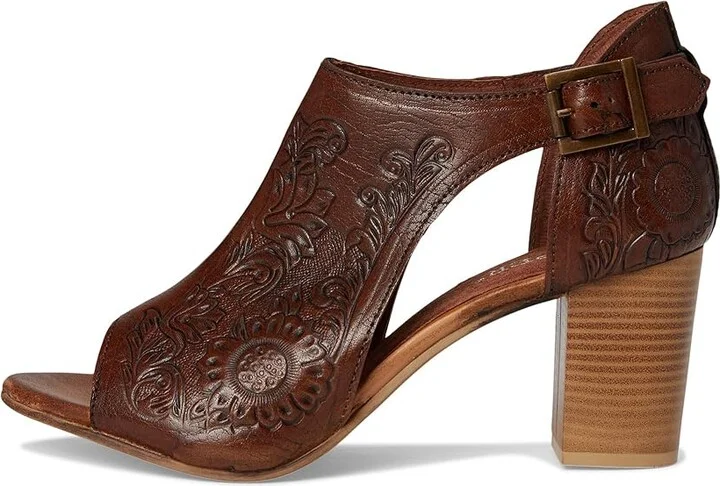 Roper Mika Closed Back Women's Shoes Tan Floral Tooled Leather : 7 B - Medium - Image 7