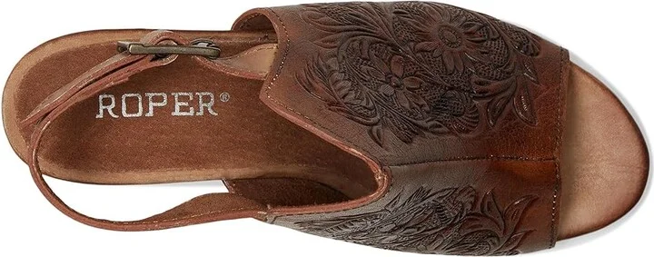 Roper Mika Women's Shoes Tan Floral Toolded Leather : 10 M - Image 3