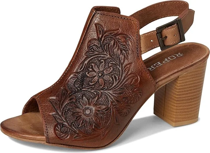 Roper Mika Women's Shoes Tan Floral Toolded Leather : 10 M - Image 6