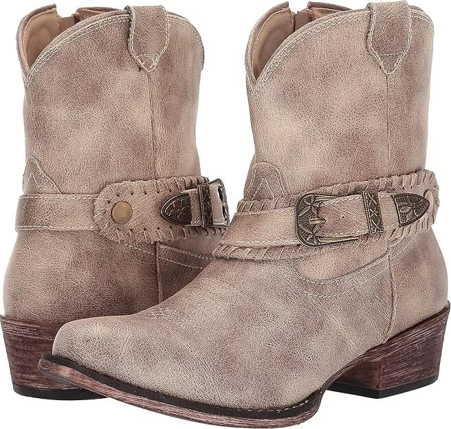 Roper Nelly Cowboy Women's Boots Vintage Beige Faux Leather : 10 M, Synthetic