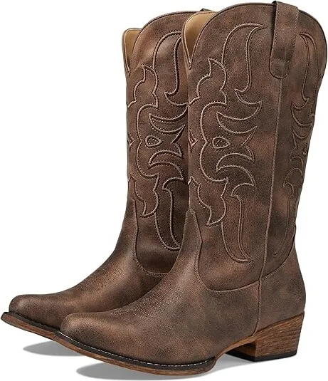 Roper Riley Cord Cowboy Women's Boots Brown : 5.5 B - Medium, Leather