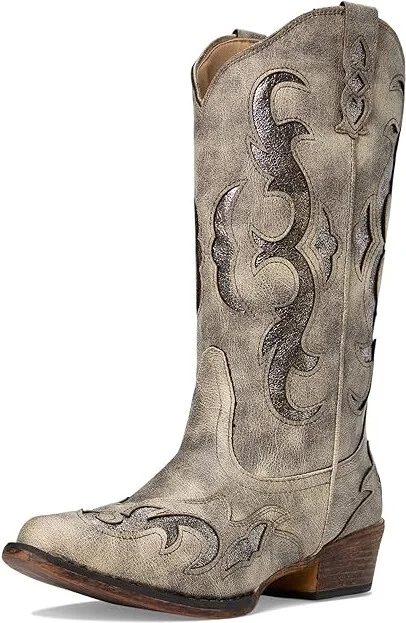 Roper Riley Flextra Glitter Cowboy Women's Boots Grey Faux Leather/Metallic Underlay : 10 M, Synthetic - Image 6