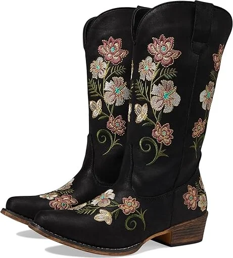 Roper Riley Floral Cowboy Women's Boots Black : 10.5 B - Medium, Leather