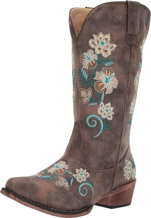 Roper Riley Floral Cowboy Women's Boots Vintage Brown Faux Leather : 10 B - Medium, Synthetic - Image 2