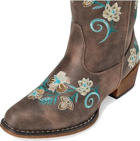Roper Riley Floral Cowboy Women's Boots Vintage Brown Faux Leather : 10 B - Medium, Synthetic - Image 3