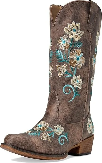 Roper Riley Floral Cowboy Women's Boots Vintage Brown Faux Leather : 10 B - Medium, Synthetic - Image 6