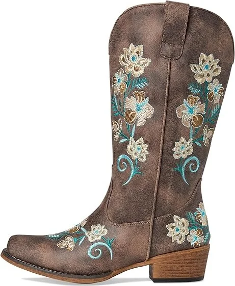 Roper Riley Floral Cowboy Women's Boots Vintage Brown Faux Leather : 10 B - Medium, Synthetic - Image 7