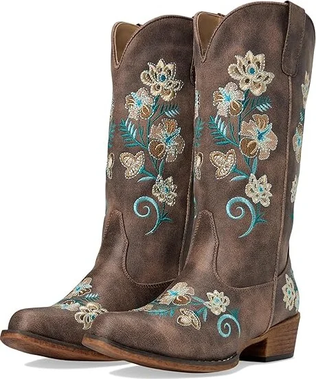 Roper Riley Floral Cowboy Women's Boots Vintage Brown Faux Leather : 10 B - Medium, Synthetic