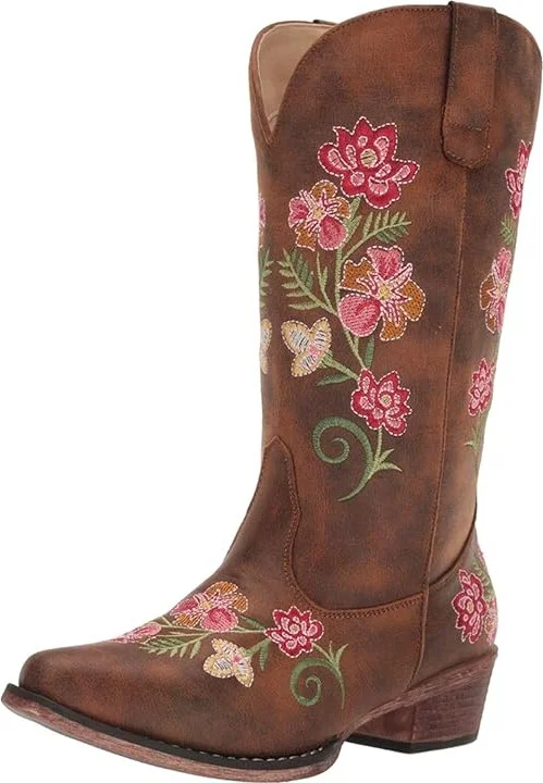 Roper Riley Floral Cowboy Women's Boots Vintage Cognac Faux Leather : 5 B - Medium, Synthetic - Image 2