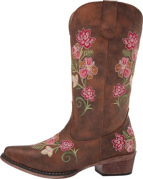 Roper Riley Floral Cowboy Women's Boots Vintage Cognac Faux Leather : 5 B - Medium, Synthetic - Image 7