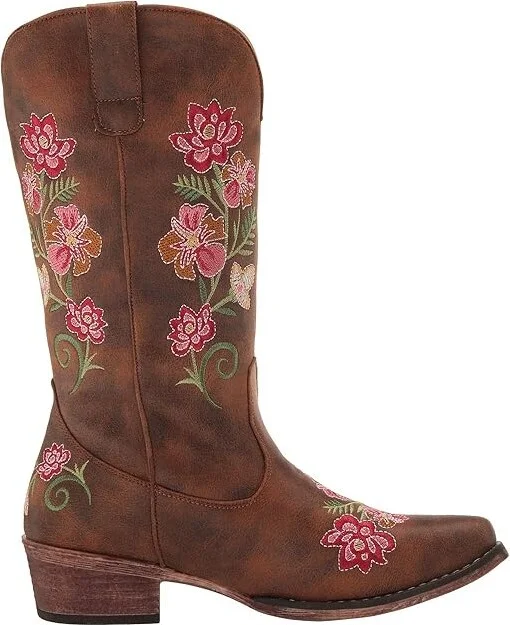 Roper Riley Floral Cowboy Women's Boots Vintage Cognac Faux Leather : 5 B - Medium, Synthetic - Image 8