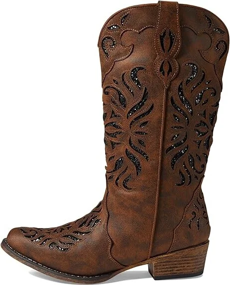 Roper Riley Glitz Cowboy Women's Boots Brown : 6.5 B - Medium, Leather/Textile - Image 6