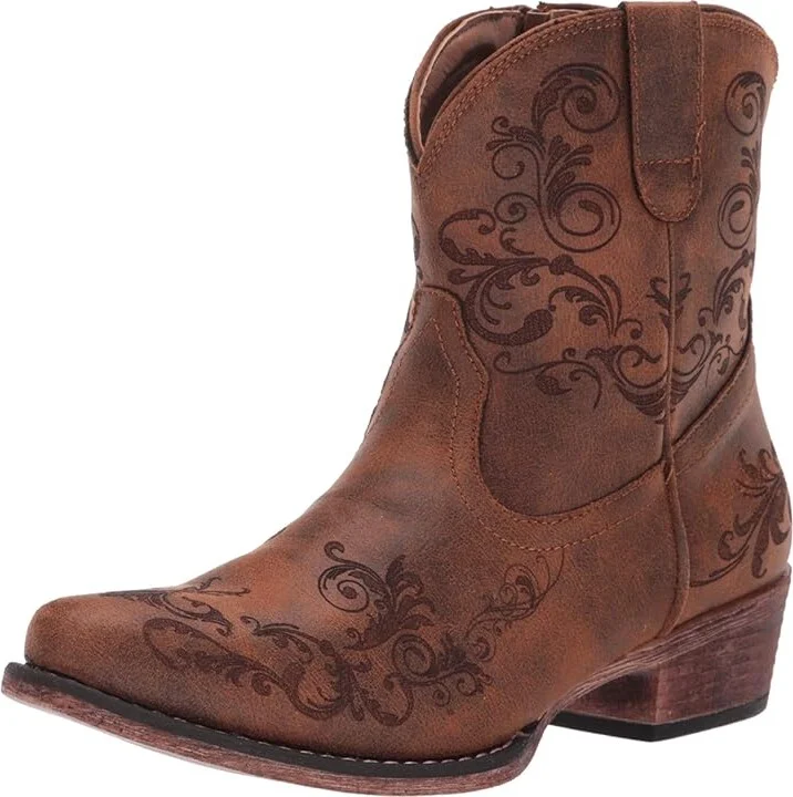 Roper Short Stuff Cowboy Women's Boots Vintage Cognac Faux Leather : 10 M, Synthetic - Image 2