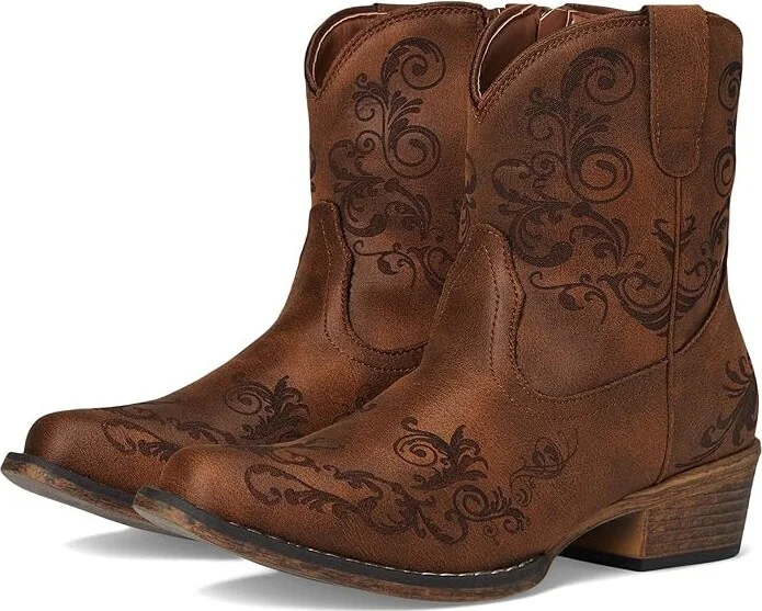 Roper Short Stuff Cowboy Women's Boots Vintage Cognac Faux Leather : 10 M, Synthetic