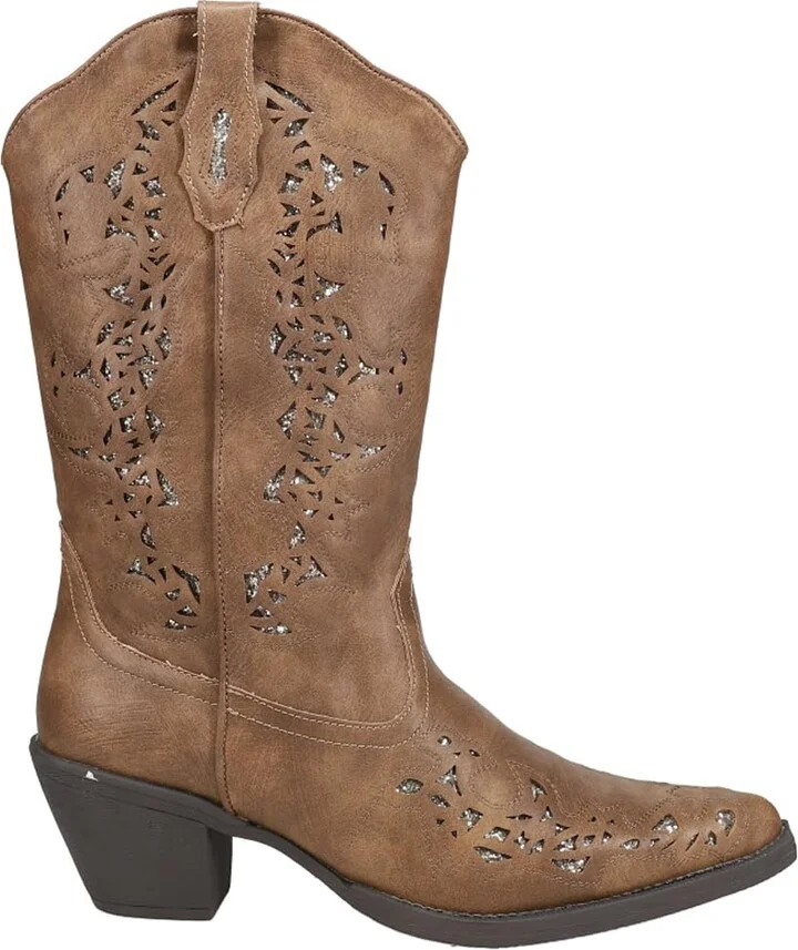 ROPER Womens Alisa Snip Toe Western Cowboy Boots Mid Calf Low Heel 1-2" - Brown - Size 7.5 B