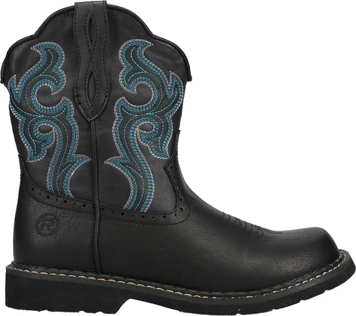 ROPER Womens Chunk Rider Embroidery Round Toe Casual Boots Ankle Low Heel 1-2" - Black - Size 7 M