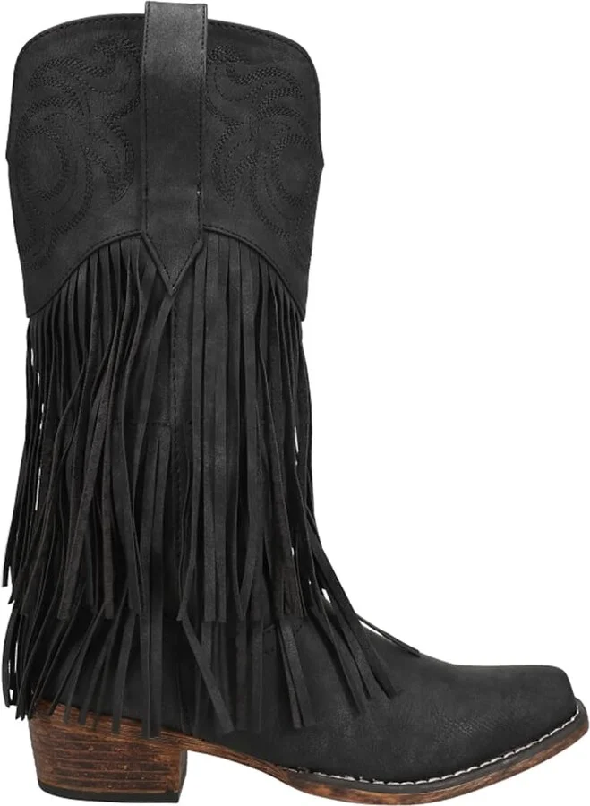 ROPER Womens Rickrack Snip Toe Casual Boots Mid Calf Low Heel 1-2" - Black - Size 6.5 M