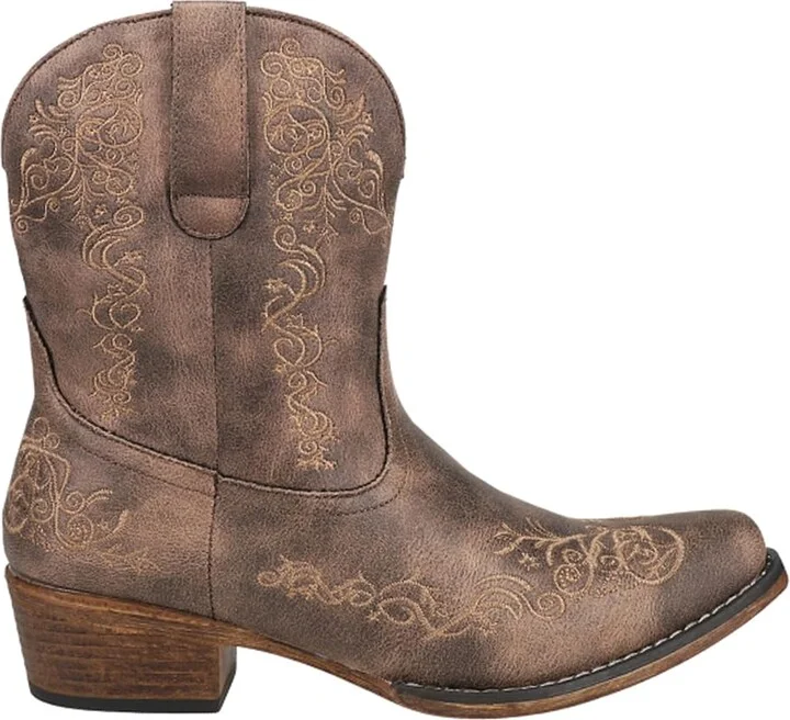 ROPER Womens Riley Scroll Embroidered Snip Toe Casual Boots Mid Calf Low Heel 1-2" - Brown - Size 8.5 B