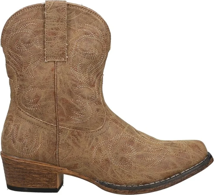 ROPER Womens Riley Shorty Embroidery Snip Toe Casual Boots Ankle Low Heel 1-2" - Brown - Size 11 M
