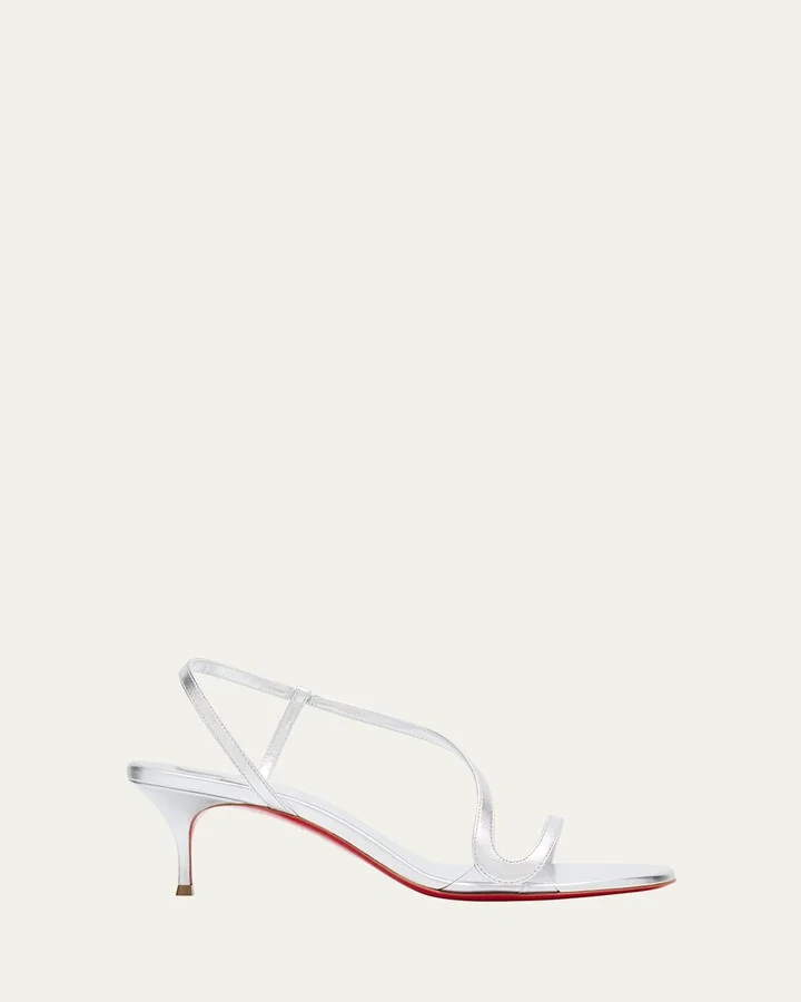 Rosalie Metallic Leather Red Sole Kitten-Heel Sandals