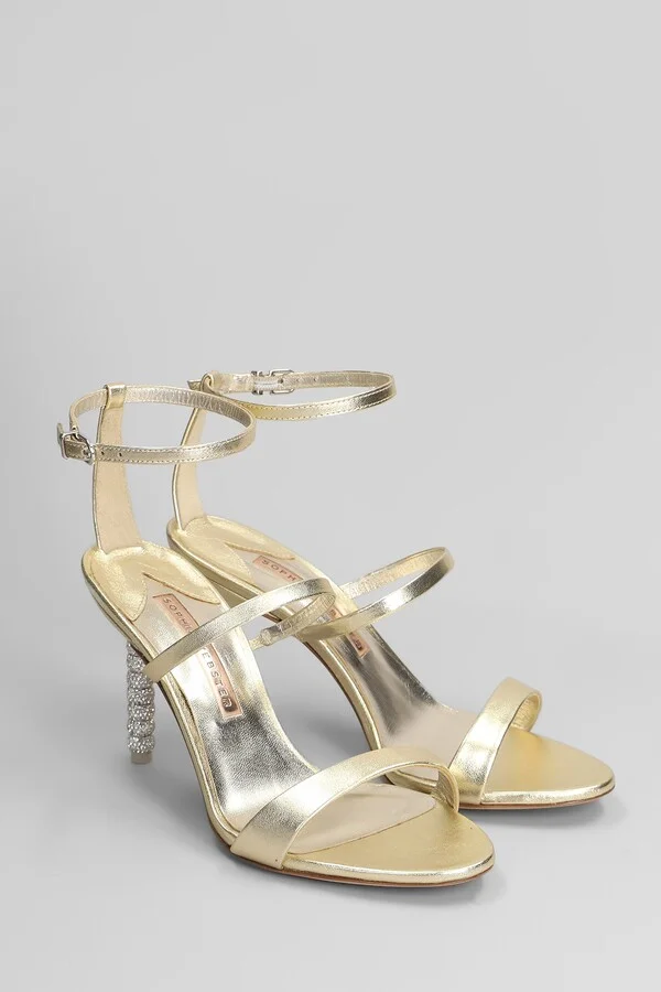 Rosalind Crystal Mid Sandals In Gold Leather - Image 2