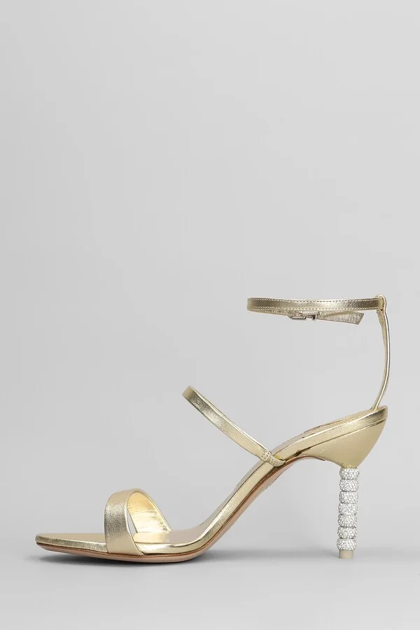 Rosalind Crystal Mid Sandals In Gold Leather - Image 3