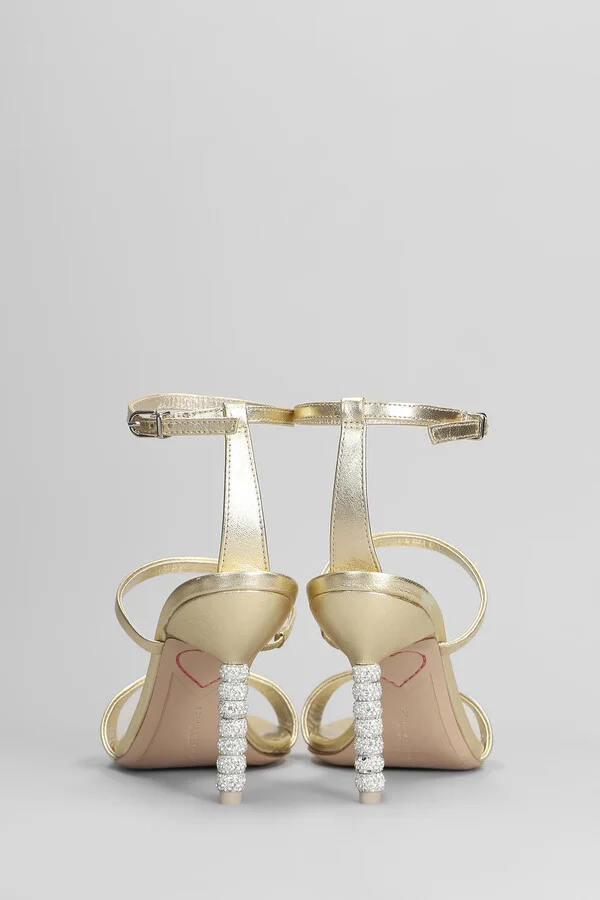 Rosalind Crystal Mid Sandals In Gold Leather - Image 4