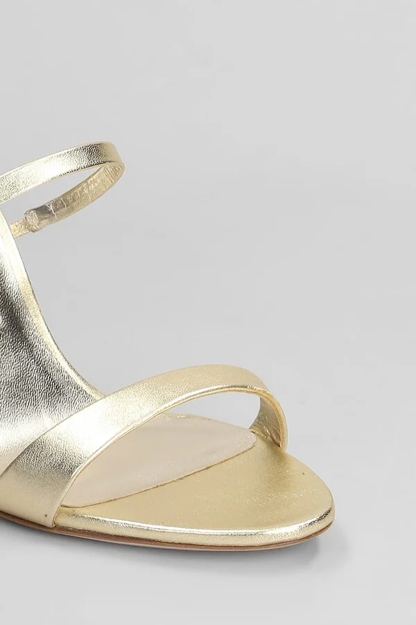 Rosalind Crystal Mid Sandals In Gold Leather - Image 5