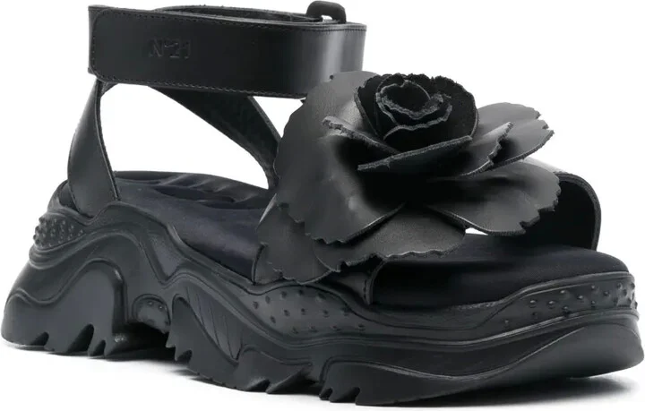 Rose-Appliqué 60mm Leather Sandals - Image 2