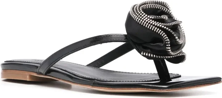Rose-Appliqué Leather Flip Flops - Image 2