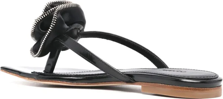 Rose-Appliqué Leather Flip Flops - Image 3