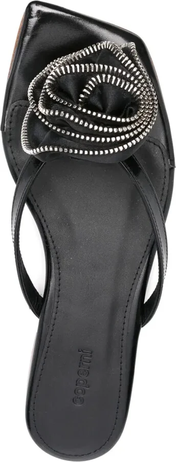 Rose-Appliqué Leather Flip Flops - Image 4