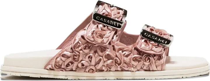 Rose-Embellished Buckle Slides
