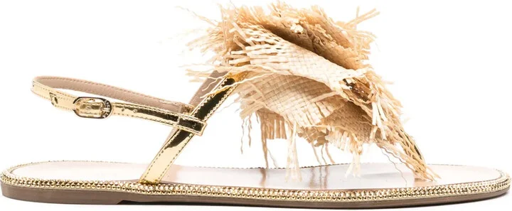 Rose raffia-weave flat sandals