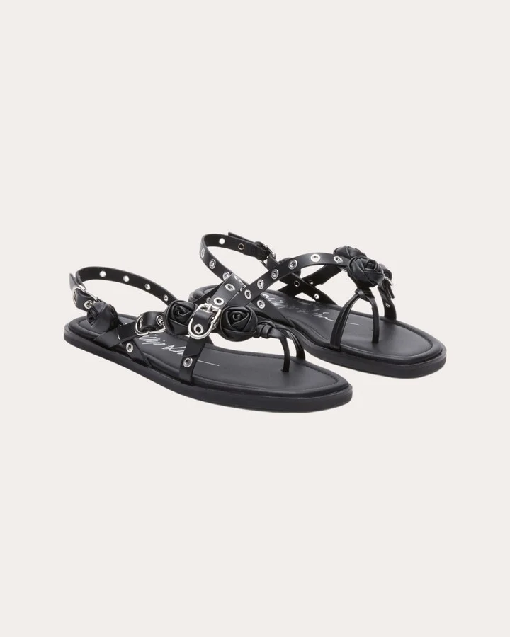 Rosette-Embellished Leather Sandal - Image 2