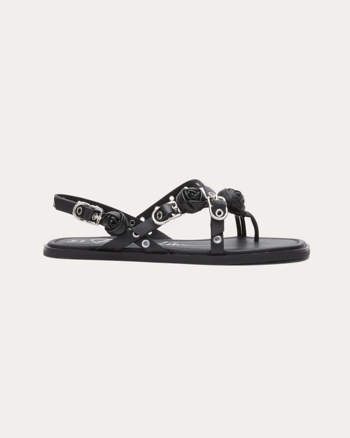 Rosette-Embellished Leather Sandal