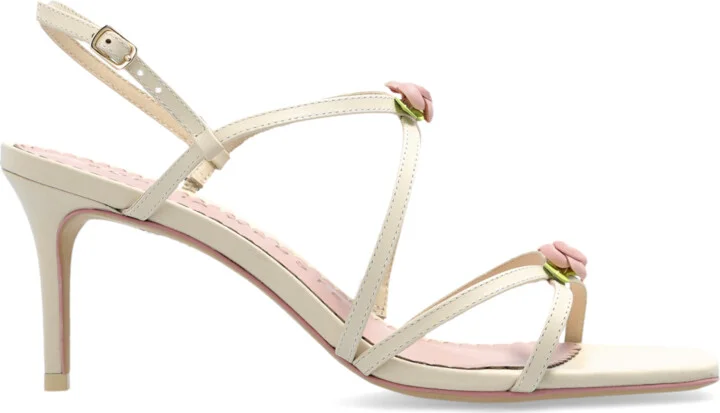 Rosette Heeled Sandals, , - Cream