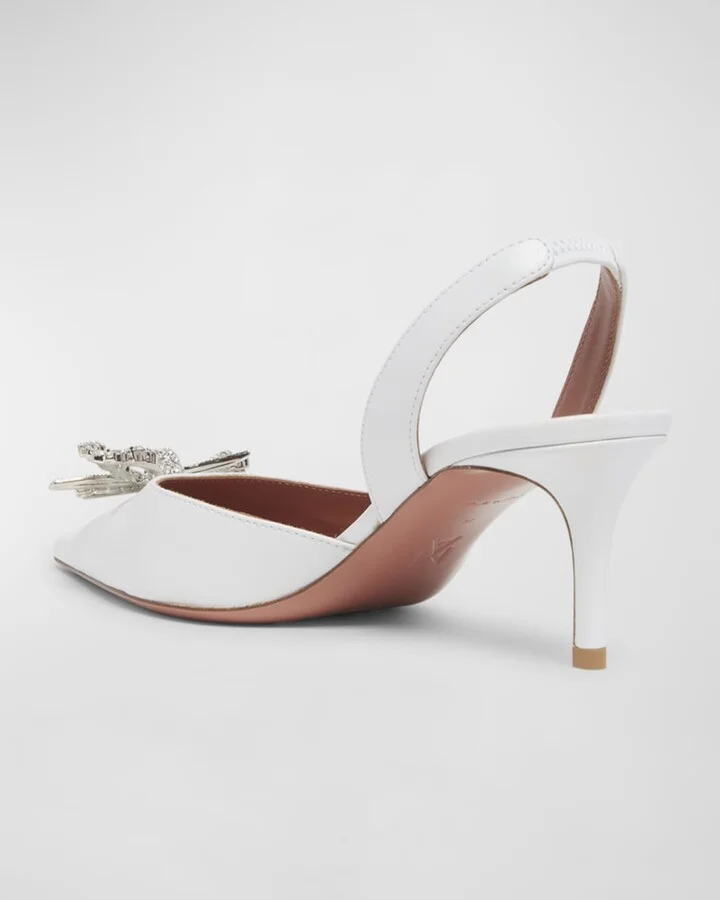 Rosie Leather Crystal Bow Slingback Pumps - Image 5