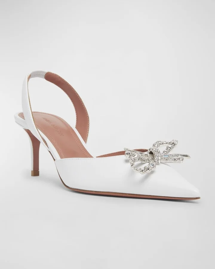 Rosie Leather Crystal Bow Slingback Pumps - Image 6