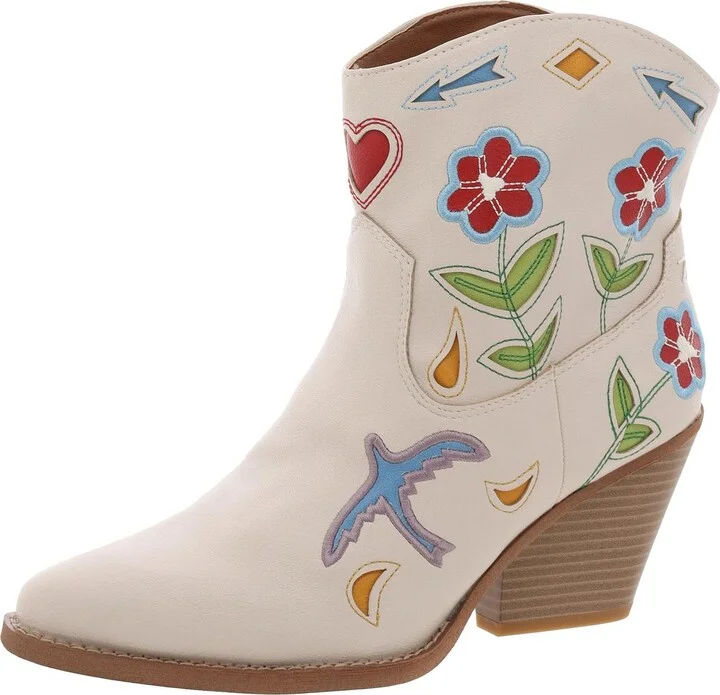 Roslyn Flower Womens Embroidered Faux Leather Cowboy, Western Boots