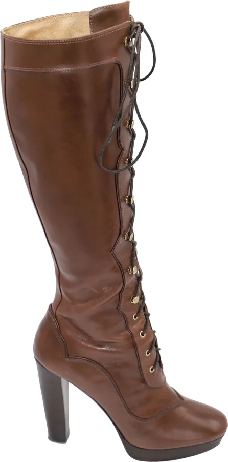 Roslyn Lace Up Boots in Brown Leather